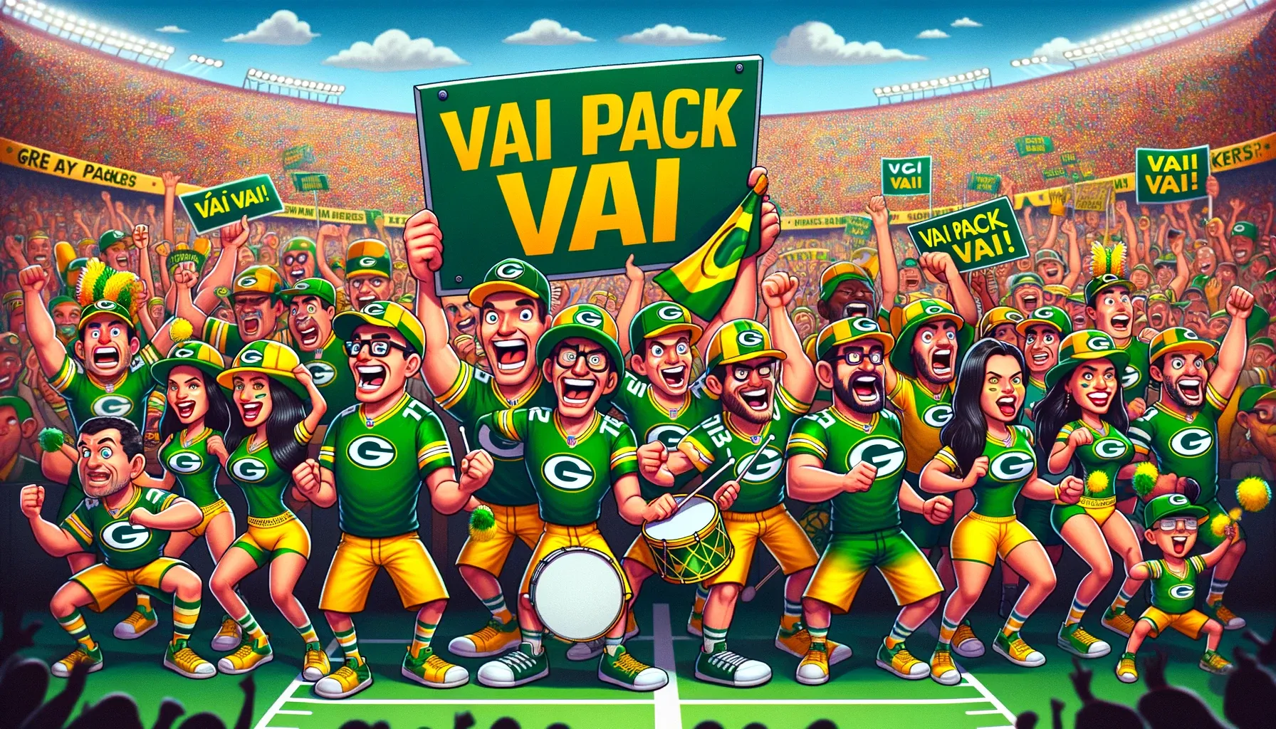 Green Bay Packers fans learning Go Pack Go in Portuguese