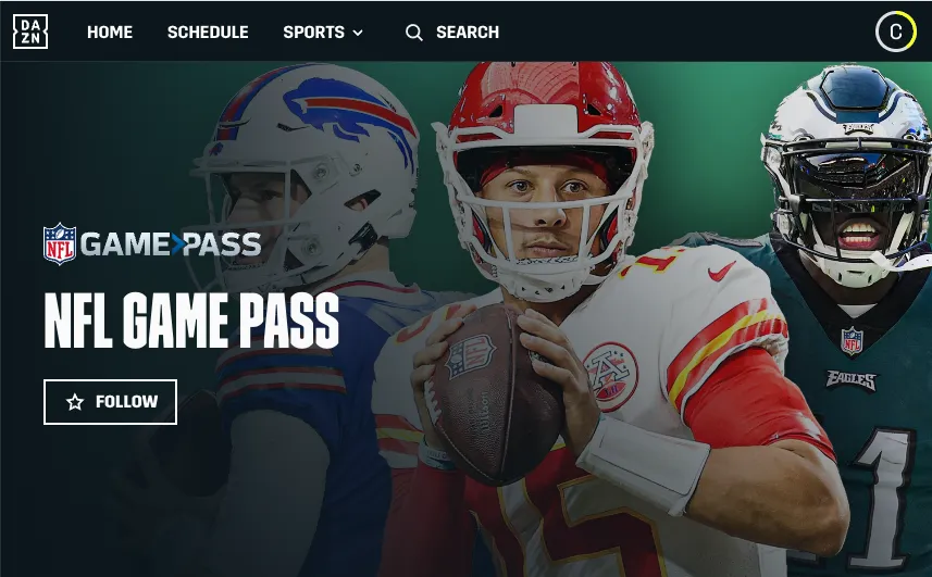 Captura de tela do NFL Gamepass no DAZN