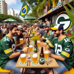 Torcedores do Green Bay Packers aproveitando cervejas artesanais em São Paulo, Brasil