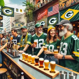 Torcedores do Green Bay Packers aproveitando cervejas artesanais em São Paulo, Brasil