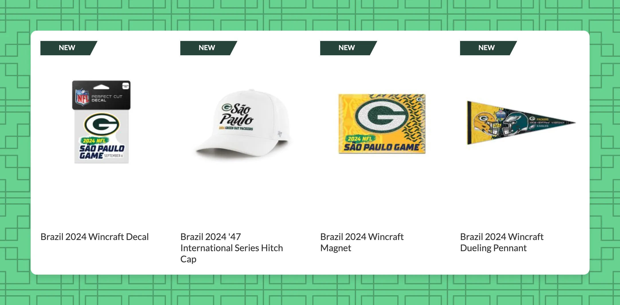 Captura de tela do PackersProShop.com com itens do jogo no Brasil à venda