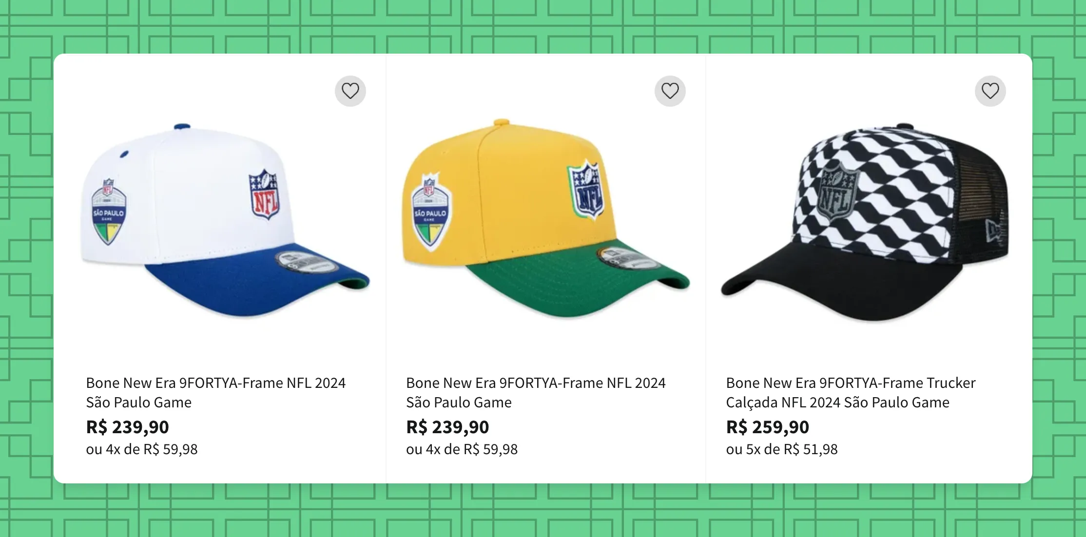 Renner.com Hat Options for the São Paulo NFL Game